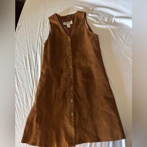 Vintage Brown Suede Button Midi Dress button down the front size M